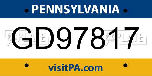 GD97817 Pennsylvania License Plate