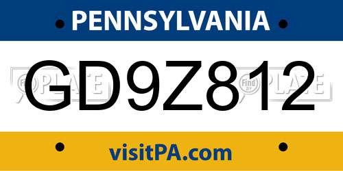 GD9Z812 Pennsylvania License Plate
