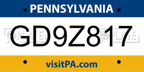 GD9Z817 Pennsylvania License Plate