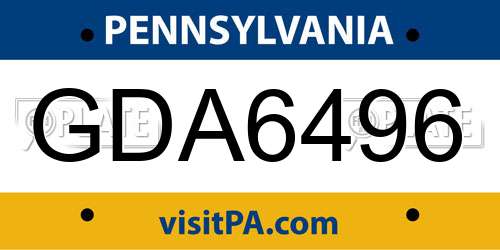 GDA6496 Pennsylvania License Plate