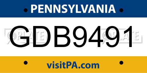 GDB9491 Pennsylvania License Plate