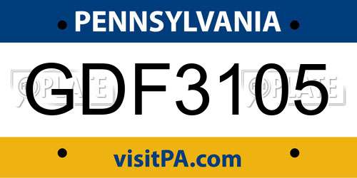 GDF3105 Pennsylvania License Plate