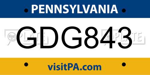 GDG843 Pennsylvania License Plate