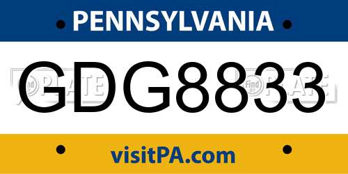 GDG8833 Pennsylvania License Plate