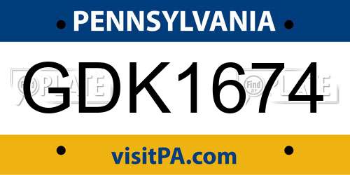 GDK1674 Pennsylvania License Plate