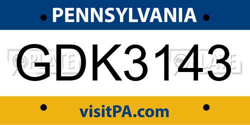 GDK3143 Pennsylvania License Plate