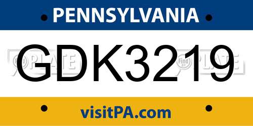 GDK3219 Pennsylvania License Plate