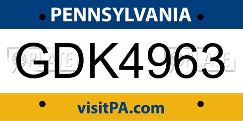 GDK4963 Pennsylvania License Plate