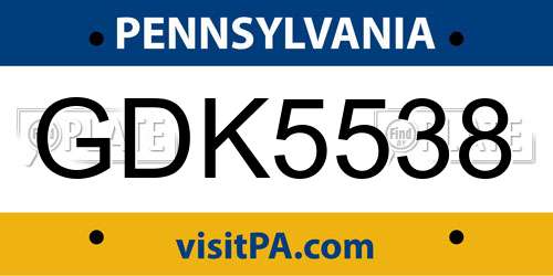 GDK5538 Pennsylvania License Plate