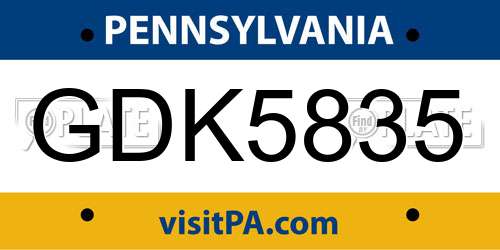 GDK5835 Pennsylvania License Plate