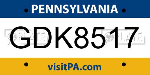 GDK8517 Pennsylvania License Plate