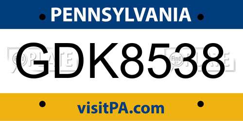 GDK8538 Pennsylvania License Plate