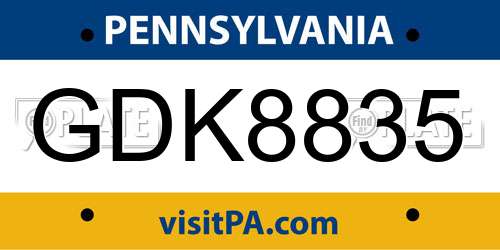 GDK8835 Pennsylvania License Plate
