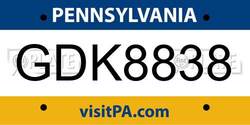 GDK8838 Pennsylvania License Plate