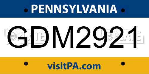 GDM2921 Pennsylvania License Plate