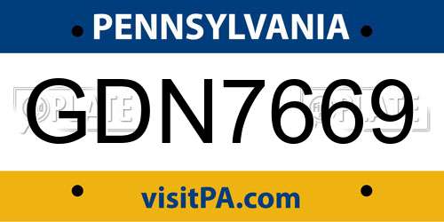 GDN7669 Pennsylvania License Plate