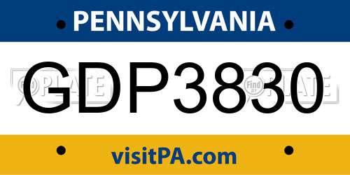 GDP3830 Pennsylvania License Plate