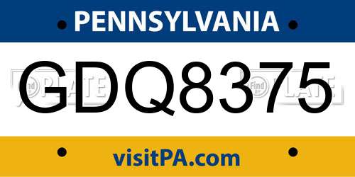GDQ8375 Pennsylvania License Plate