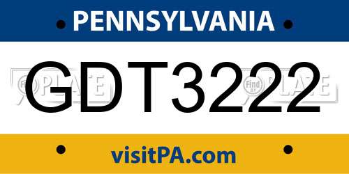 GDT3222 Pennsylvania License Plate