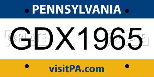 GDX1965 Pennsylvania License Plate