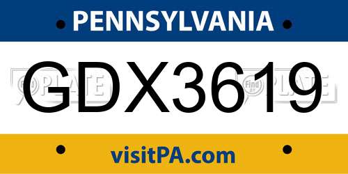 GDX3619 Pennsylvania License Plate