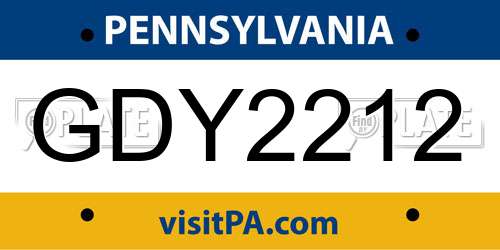 GDY2212 Pennsylvania License Plate