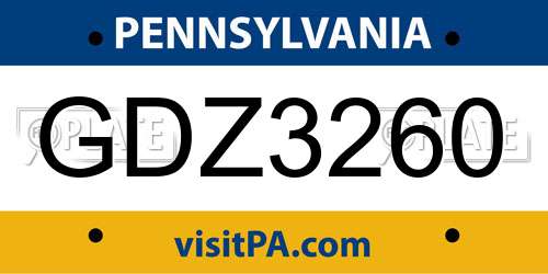 GDZ3260 Pennsylvania License Plate