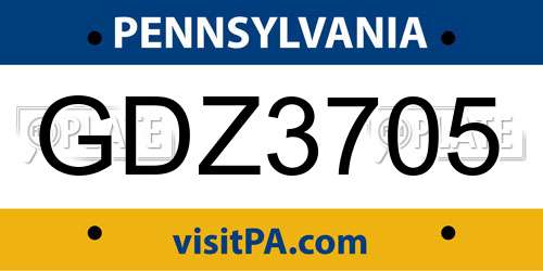 GDZ3705 Pennsylvania License Plate