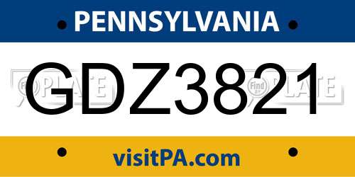 GDZ3821 Pennsylvania License Plate