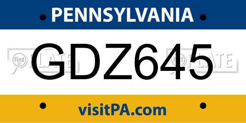 GDZ645 Pennsylvania License Plate