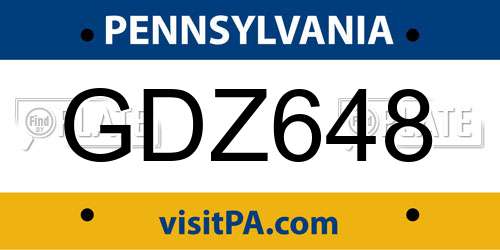GDZ648 Pennsylvania License Plate