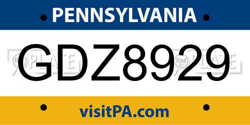 GDZ8929 Pennsylvania License Plate
