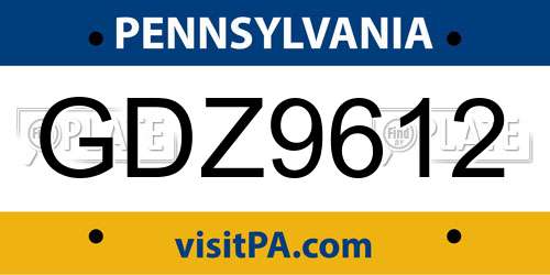 GDZ9612 Pennsylvania License Plate