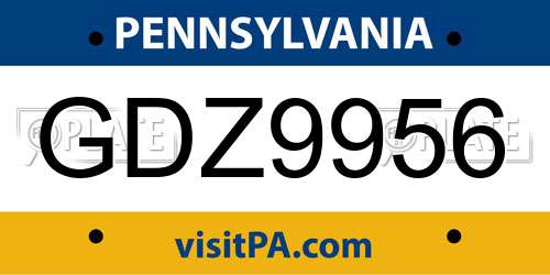 GDZ9956 Pennsylvania License Plate