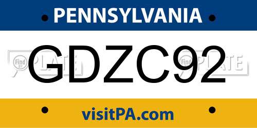GDZC92 Pennsylvania License Plate