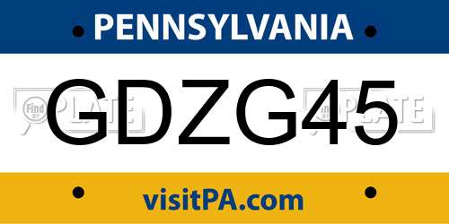GDZG45 Pennsylvania License Plate