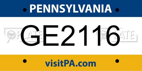 GE2116 Pennsylvania License Plate