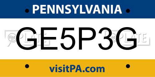 GE5P3G Pennsylvania License Plate