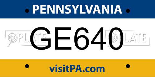 GE640 Pennsylvania License Plate