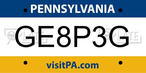 GE8P3G Pennsylvania License Plate