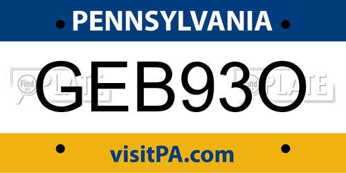 GEB93O Pennsylvania License Plate