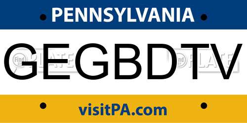 GEGBDTV Pennsylvania License Plate