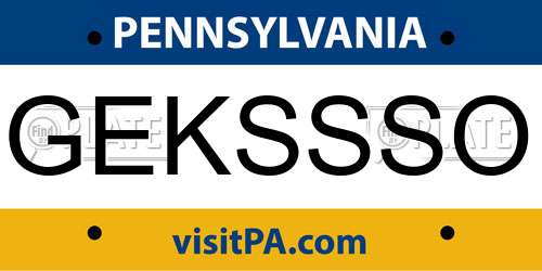 GEKSSSO Pennsylvania License Plate