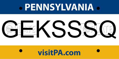 GEKSSSQ Pennsylvania License Plate