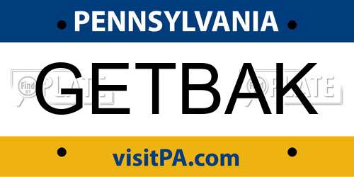 GETBAK Pennsylvania License Plate