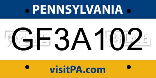 GF3A102 Pennsylvania License Plate