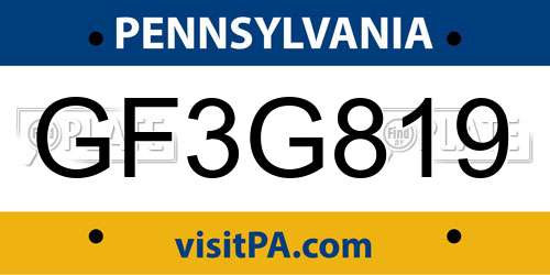 GF3G819 Pennsylvania License Plate