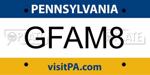 GFAM8 Pennsylvania License Plate
