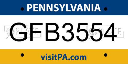 GFB3554 Pennsylvania License Plate