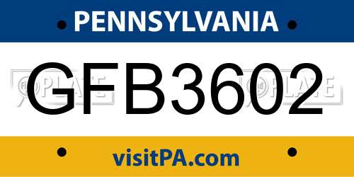 GFB3602 Pennsylvania License Plate